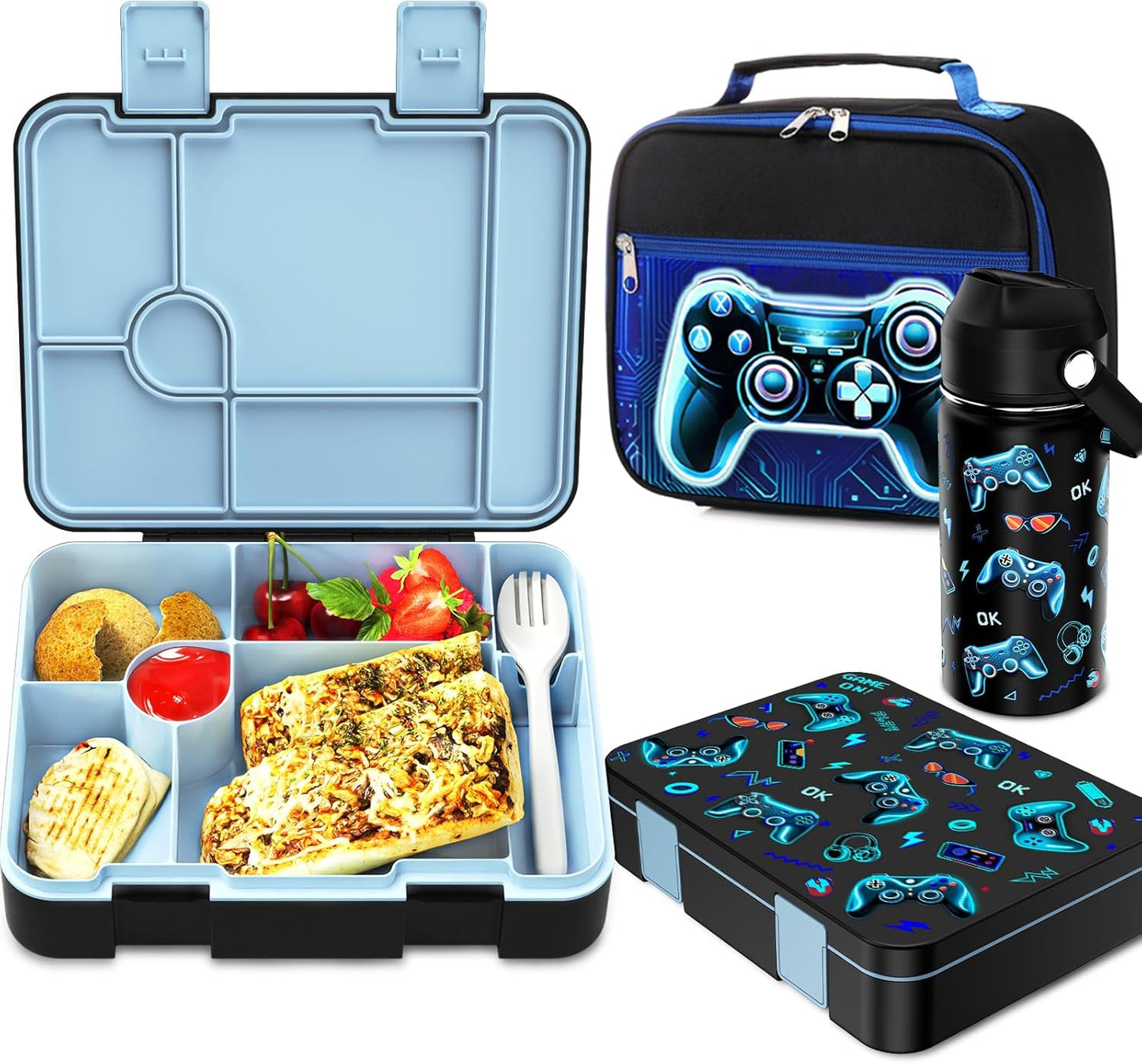 Bevalsa Kids Bento Lunch Box Set with Insulated Bag & Bottle