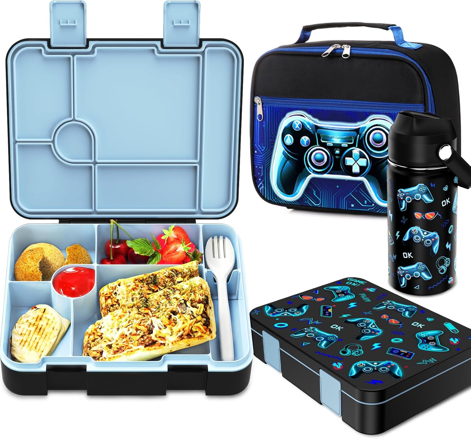 Bevalsa Kids Bento Lunch Box Set with Insulated Bag & Bottle