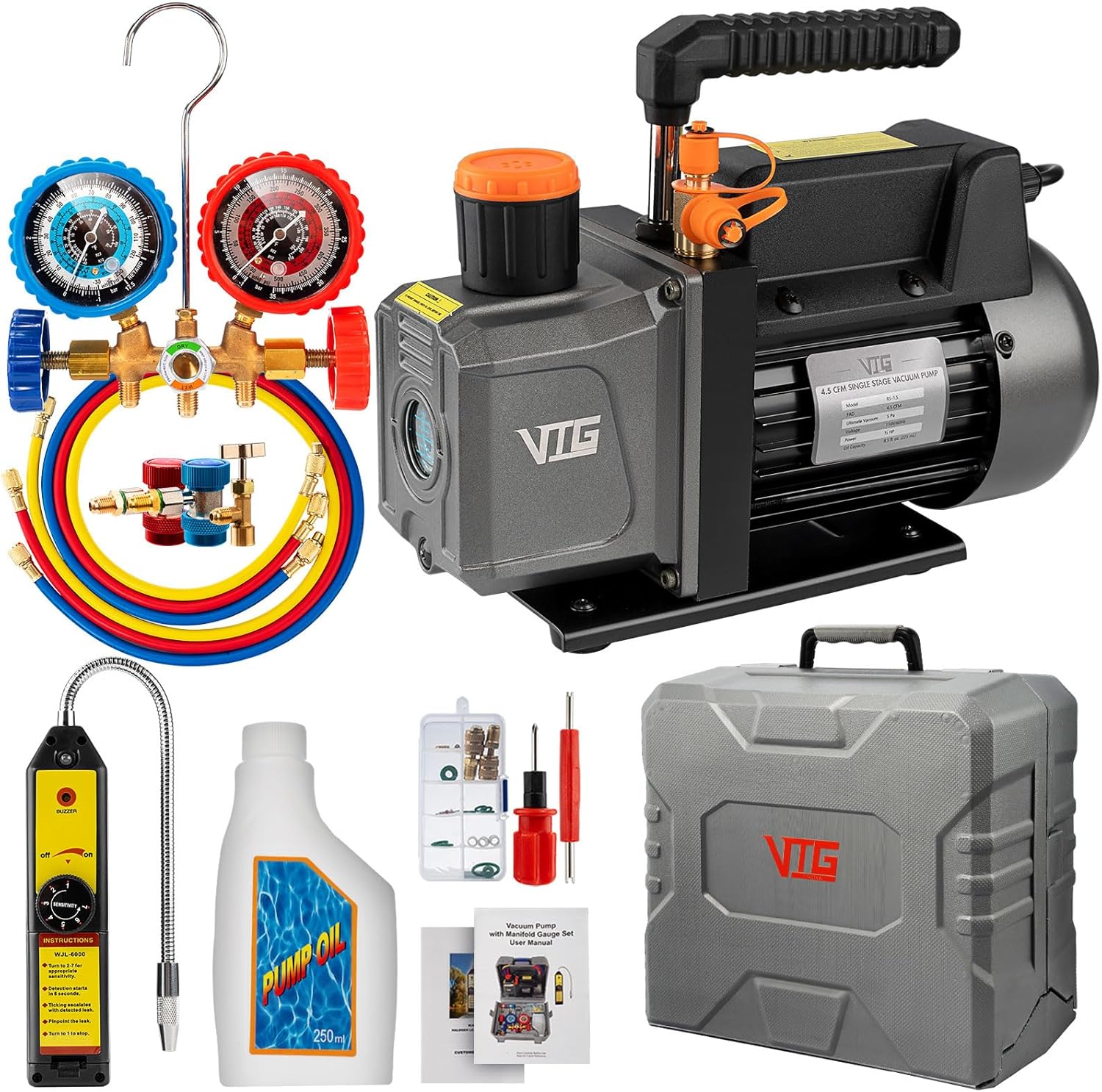 4.5 CFM AC Vacuum Pump and Gauge Set for HVAC and Auto Systems