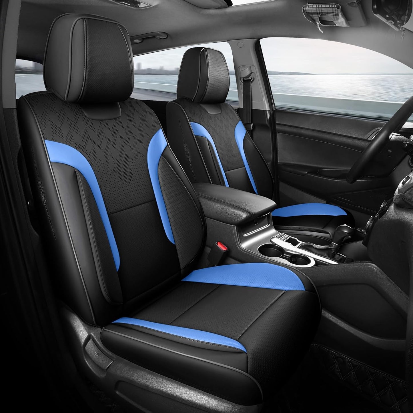 Black and Blue Car Seat Covers Full Set - Universal Fit Comfort