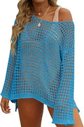 ZESICA Women's Crochet Hollow Out Long Sleeve Beach Cover Up - Chic