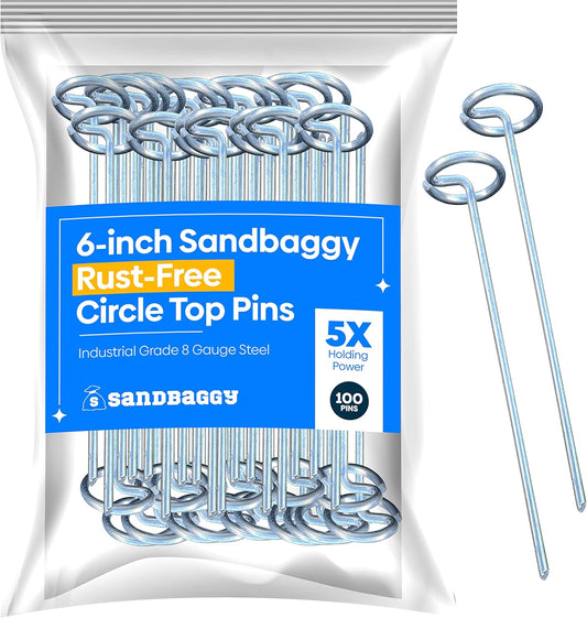 Sandbaggy 6-inch Circle Top Pins - Heavy Duty Landscape Staples