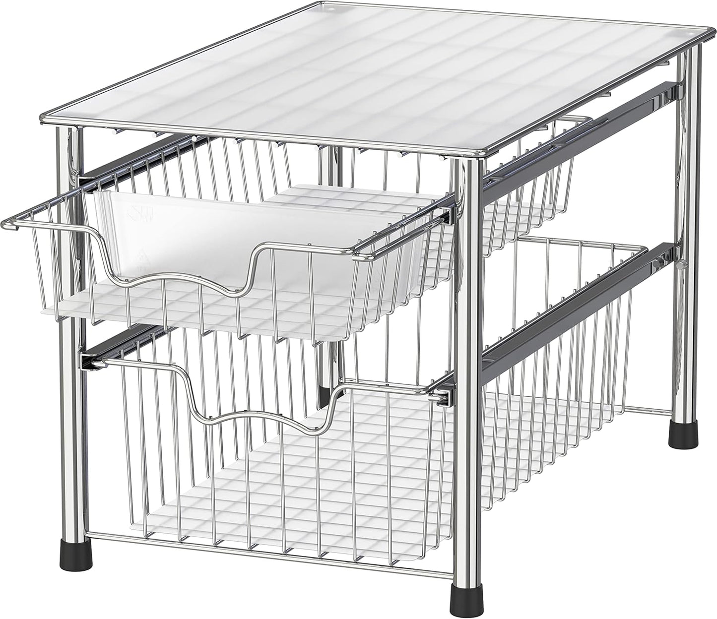 Stackable 2 Tier Sliding Basket Organizer for Home Storage