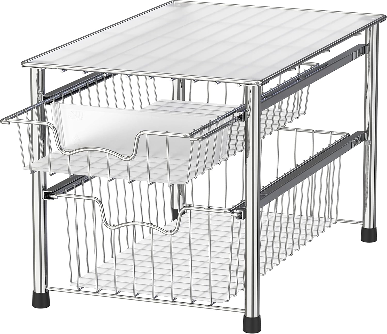 Stackable 2 Tier Sliding Basket Organizer for Home Storage