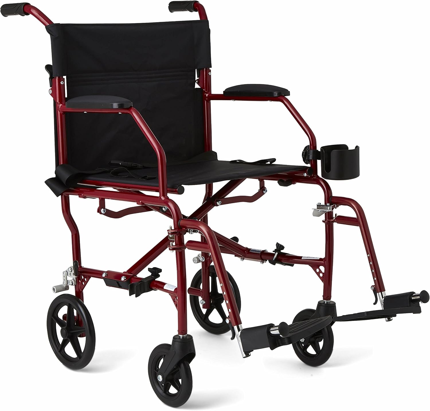Medline Ultra Lightweight Transport Wheelchair for Adults, Red Frame
