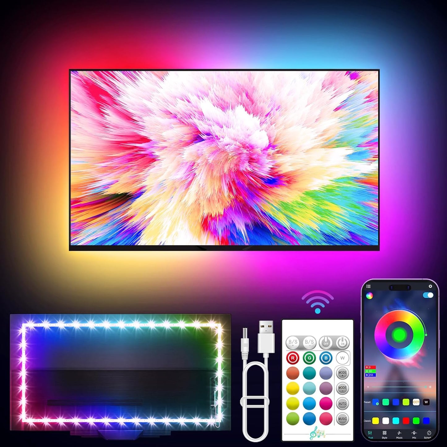 Immersive 16.4ft RGB TV Backlight with Music Sync & Remote Control