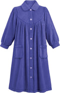 Womens Plush Fleece Button Front Robe with Pockets - Cozy Fit