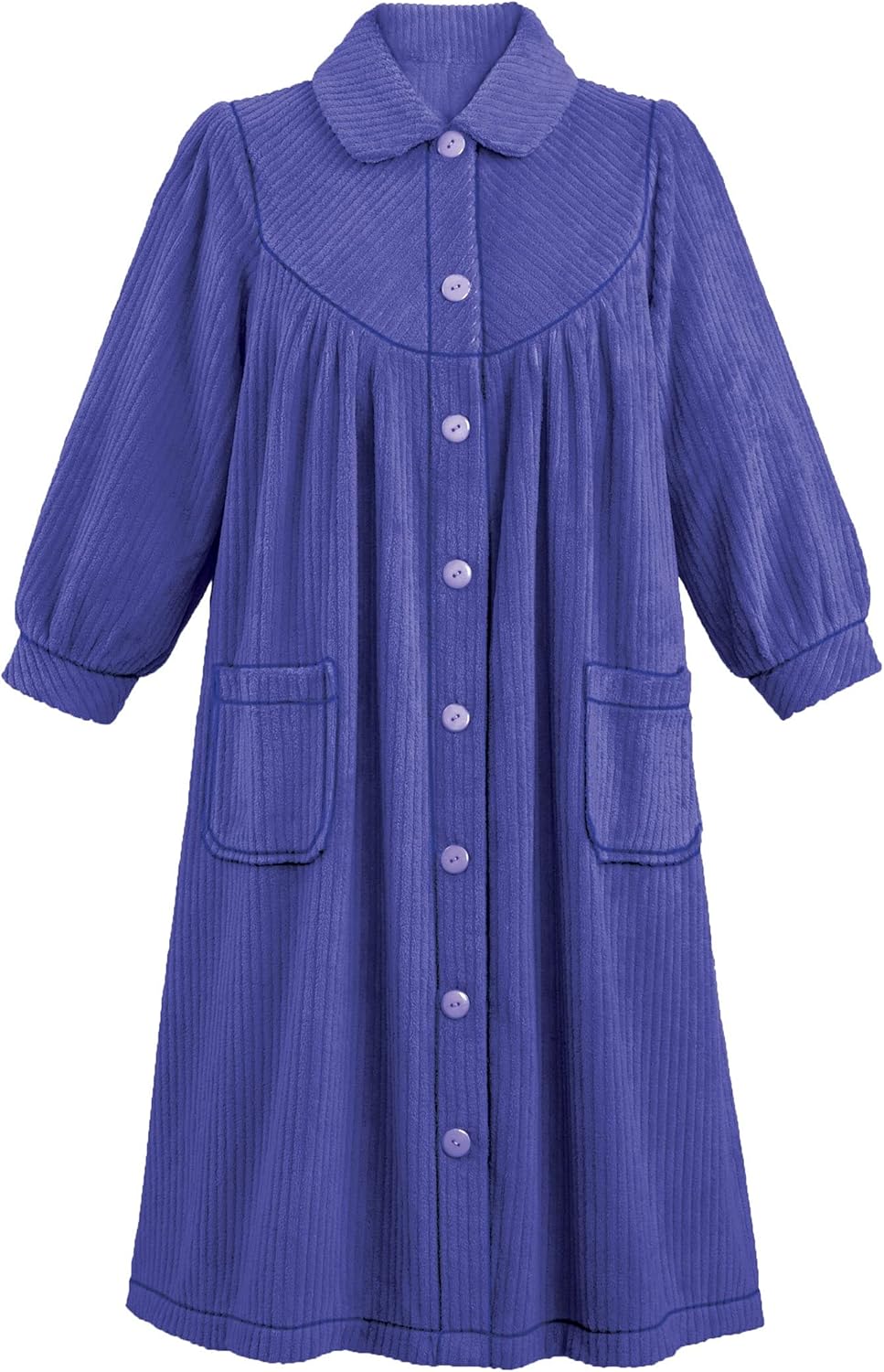 Plush Fleece Button Front Robe with Pockets for Cozy Comfort
