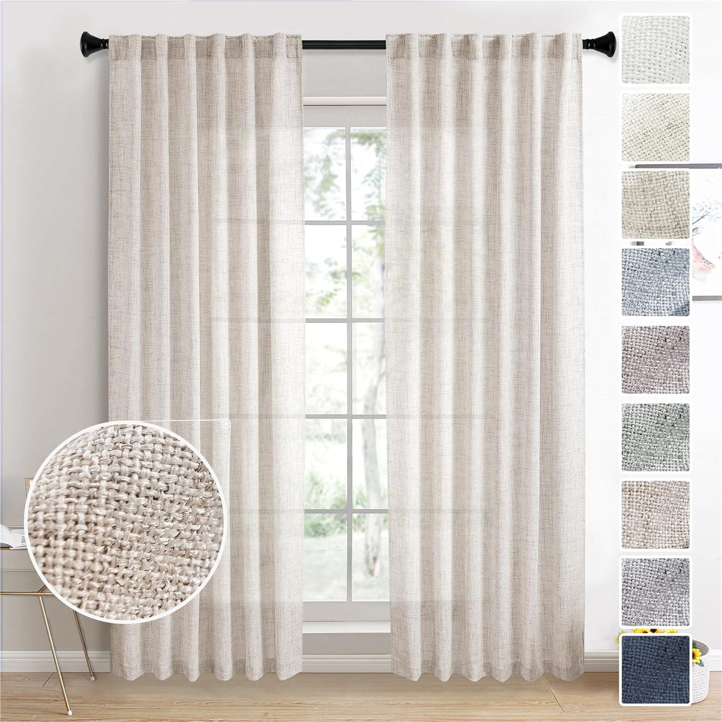 Linen Drapes 92 Inch Long Curtains for Modern Home Decor