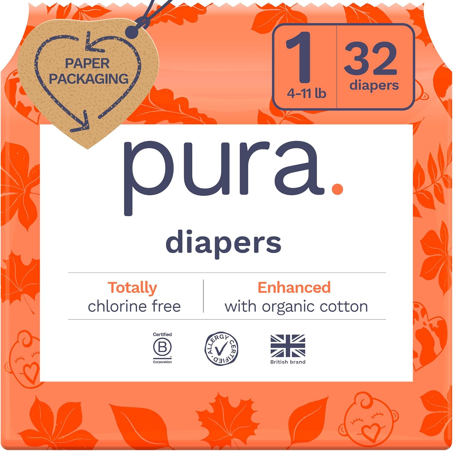 Pura Size 1 Newborn Diapers: Hypoallergenic & Chlorine Free