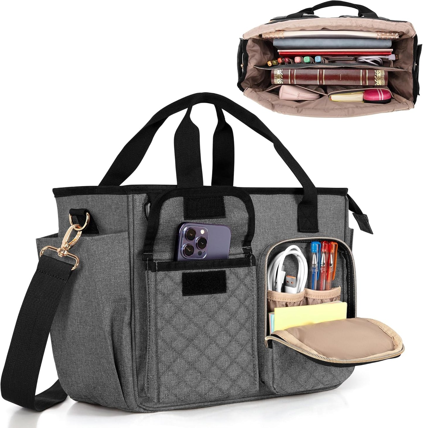 LUXJA Large Bible Bag with Water Bottle Pocket for Women