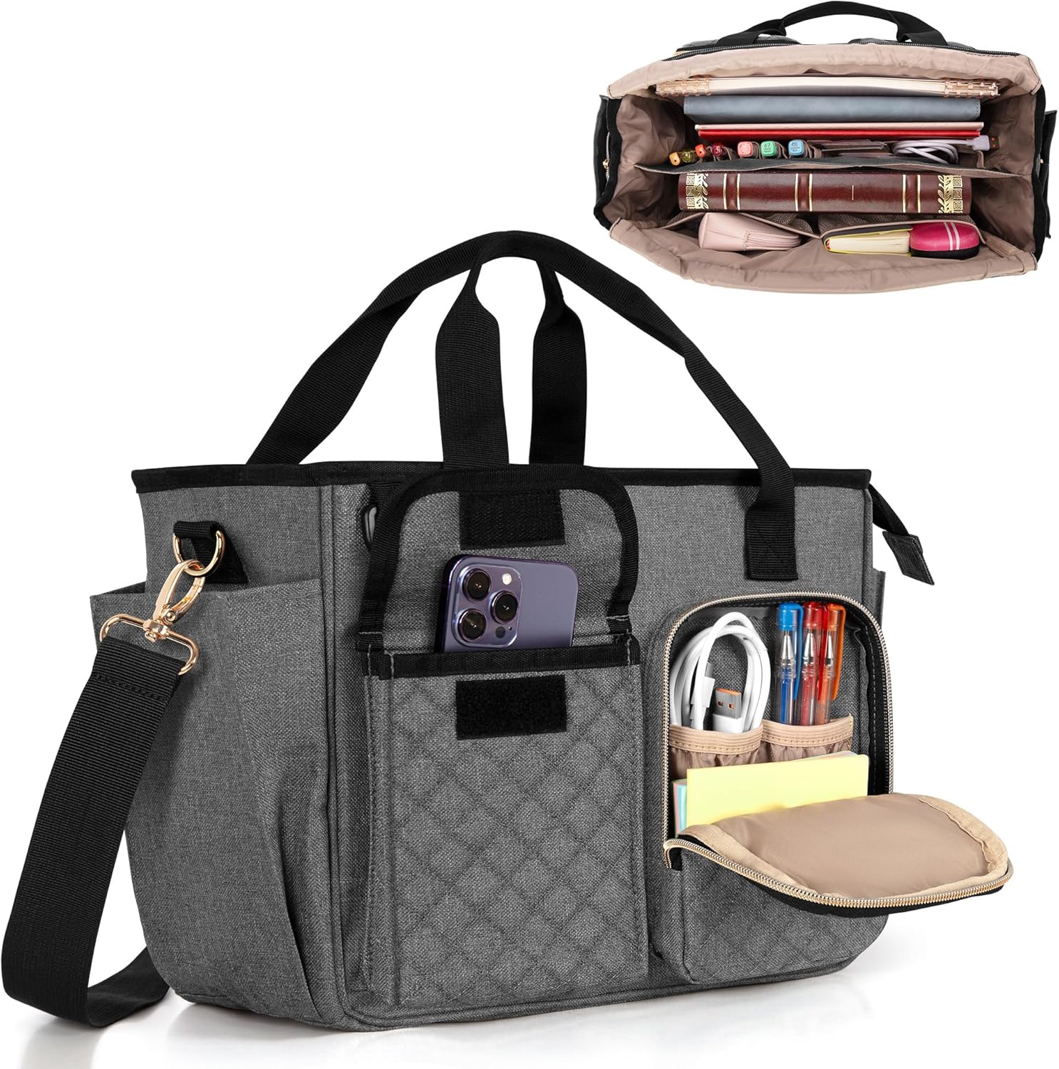 LUXJA Large Bible Bag with Water Bottle Pocket for Women
