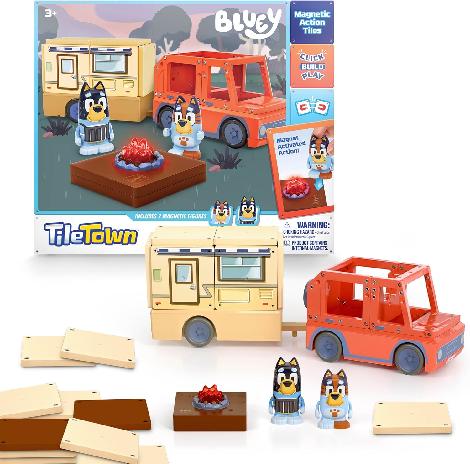 Tile Town Bluey Heeler Camper Magnetic Tile Set for Kids Fun