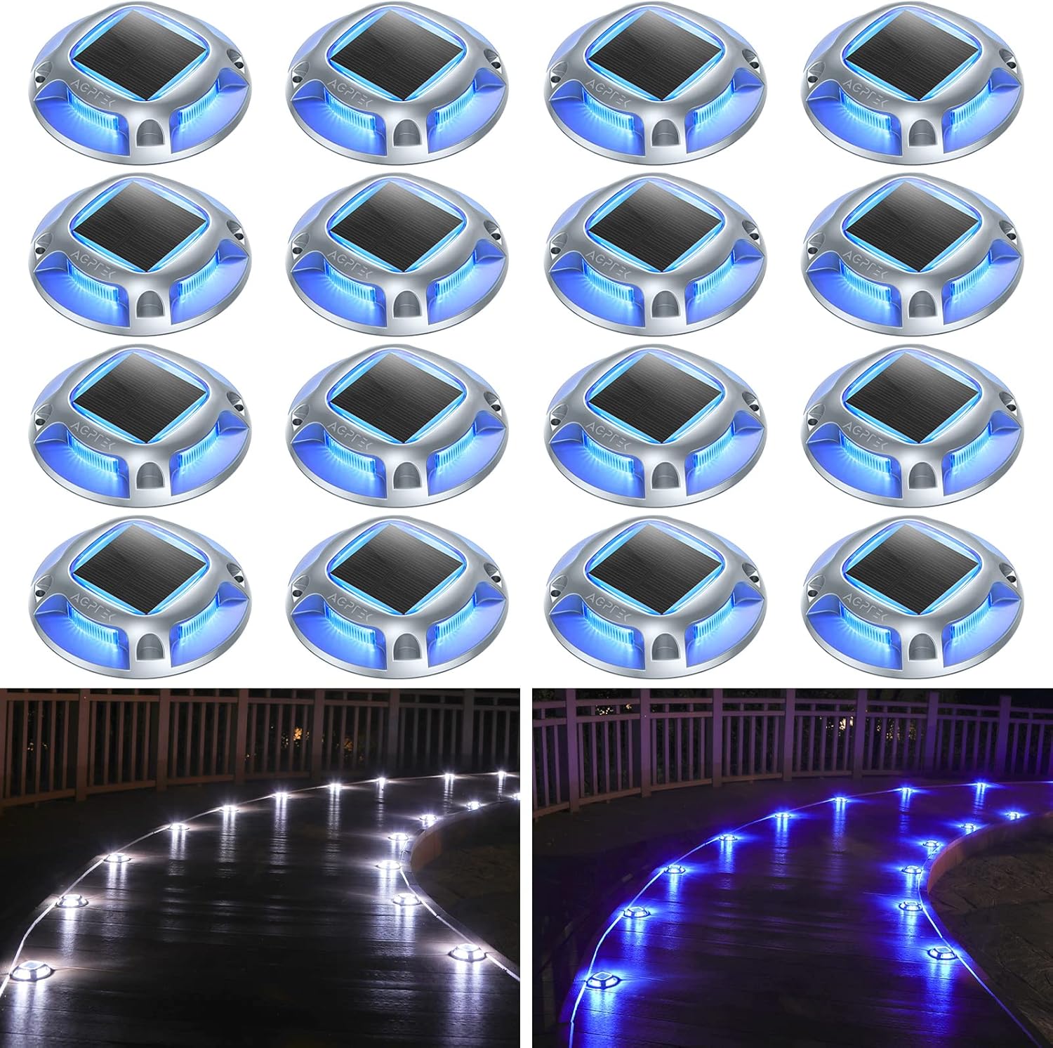 AGPTEK Solar Driveway Lights Outdoor 16 Pack for Pathways