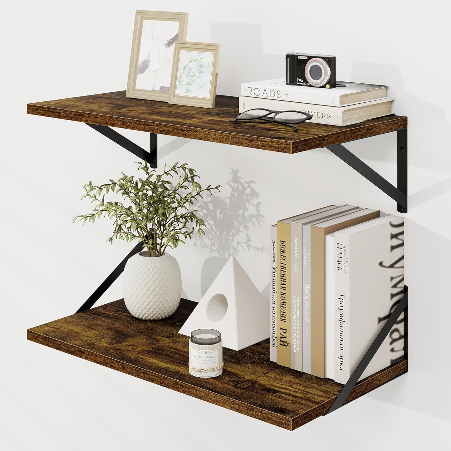 Deep Floating Shelves for Wall - Large 12x24 Inch Set of 2
