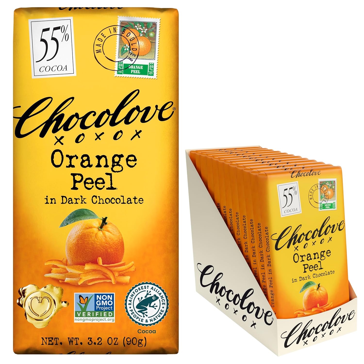Chocolove Orange Peel Dark Chocolate Bars with 55% Cocoa Delight