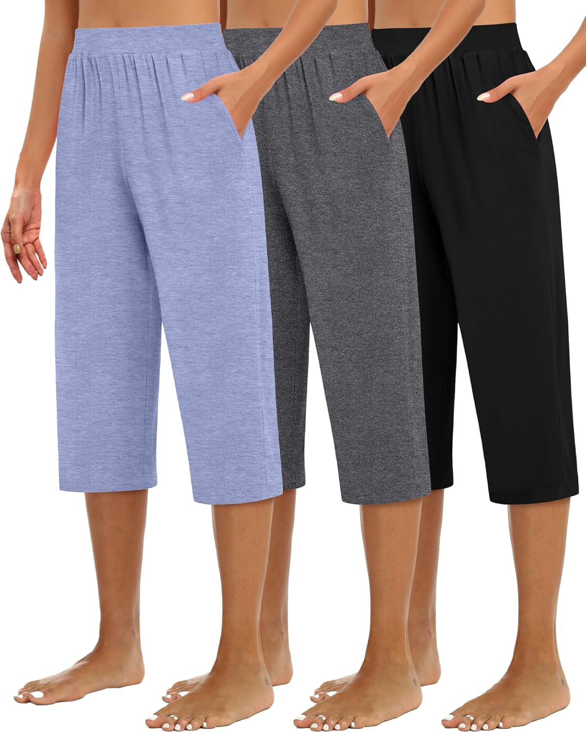 Huukeay Women's Capri Sweatpants: Cozy Wide Leg Cropped Pants
