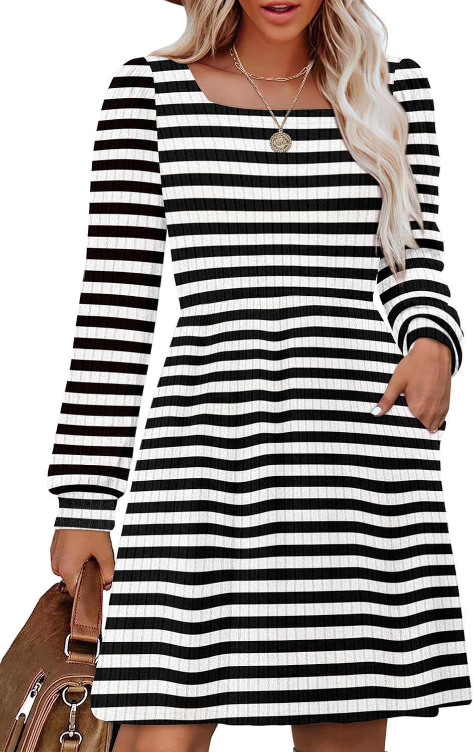OFEEFAN Womens Knit Sweater Dress with Pockets for Style