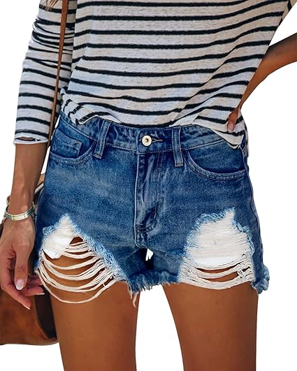 HOCAIES Women's High Waisted Jean Shorts with Frayed Hem Style