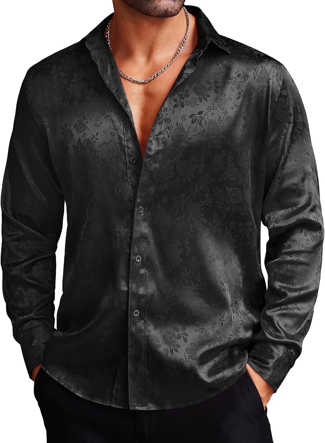 COOFANDY Men's Silk Satin Dress Shirts for Elegant Occasions