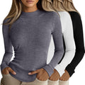 Cozy Women's Ribbed Mock Turtleneck Top with Long Sleeves