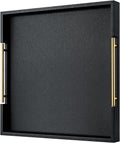 Black Square Serving Tray with Gold Handles - Large Ottomon Tray