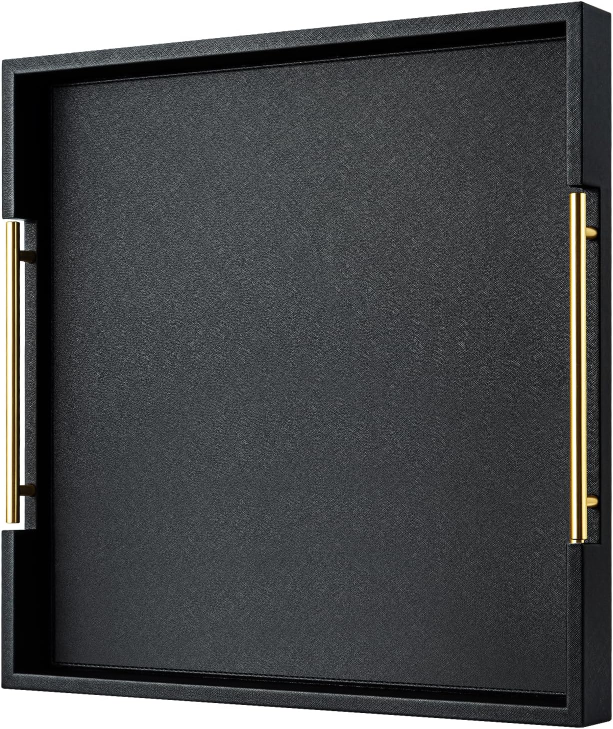 Black Square Serving Tray with Gold Handles for Elegant Parties