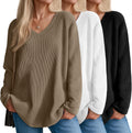 3 pack of women's waffle knit shirts in oversized casual design