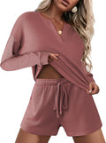 Ekouaer Pajama Set for Women Waffle Knit Lounge Set - Soft Long Sleeve