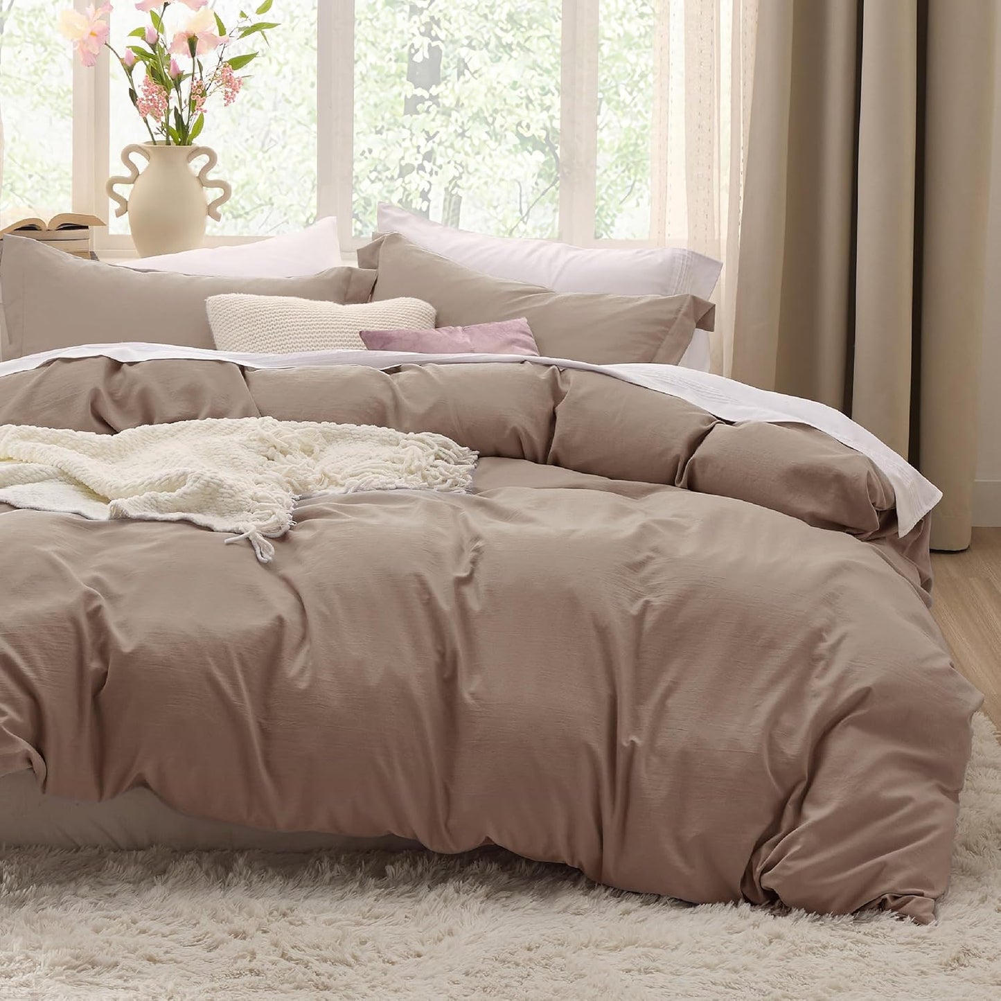 Bedsure Khaki Duvet Cover King Size - Soft Bedding Set