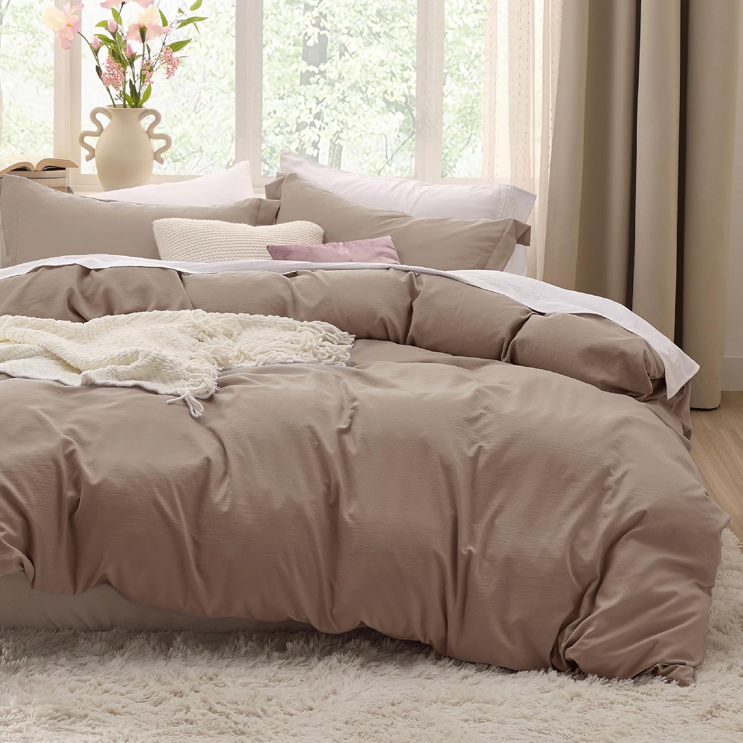 Bedsure Khaki California King Duvet Cover Set for Cozy Sleep