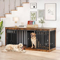 71in Double Dog Crate Furniture for Medium Dogs and TV Stand
