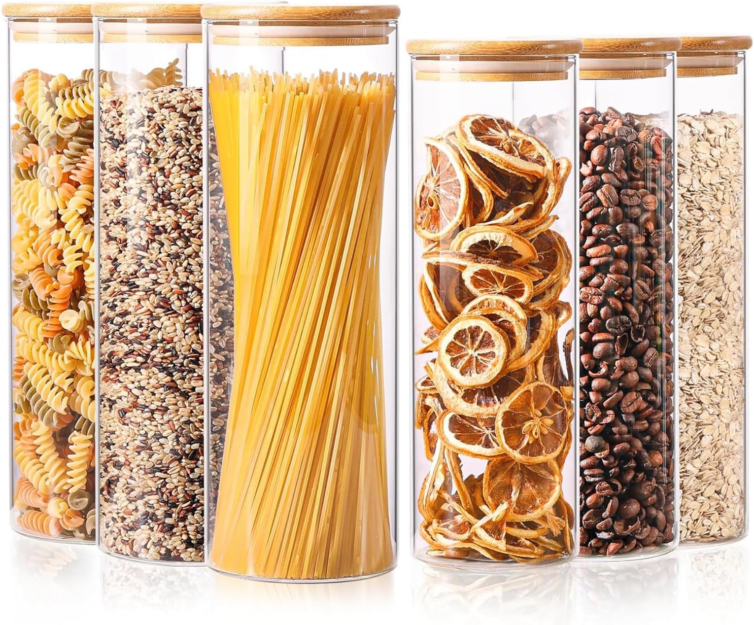 ComSaf Glass Food Storage Jars Set of 6 for Kitchen Organization