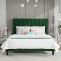 Velvet Upholstered Queen Bed Frame with Padded Headboard - Green