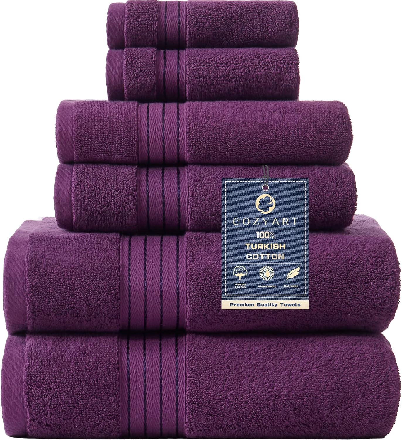 COZYART Purple Bath Towel Set - Soft Absorbent Turkish Cotton