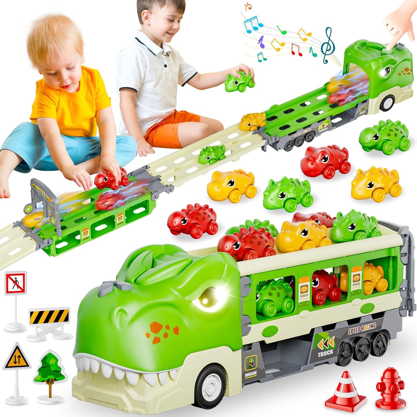 Dinosaur Truck Toys for Kids with 2 Player Racing Fun