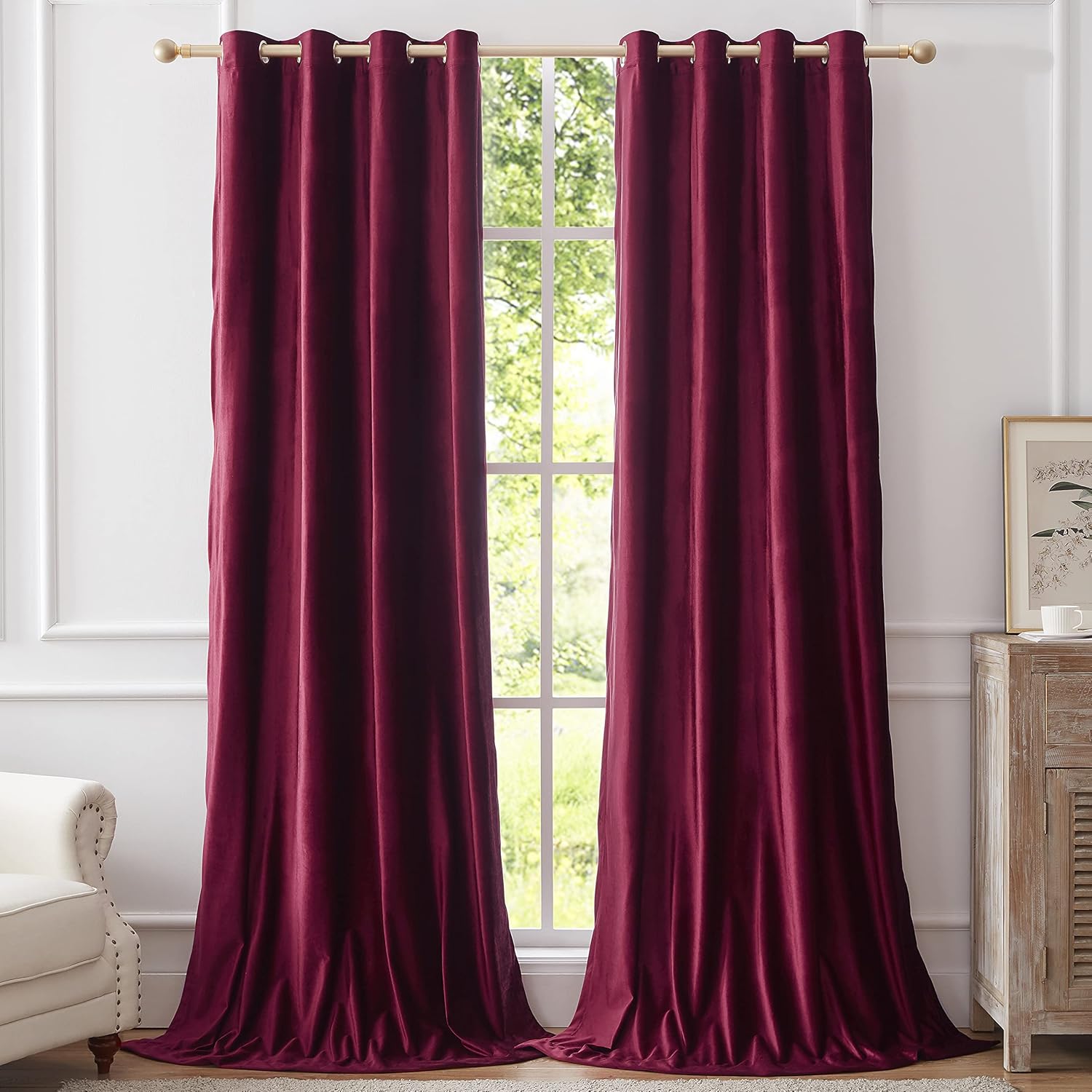 BULBUL Burgundy Velvet Blackout Curtains for Living Room
