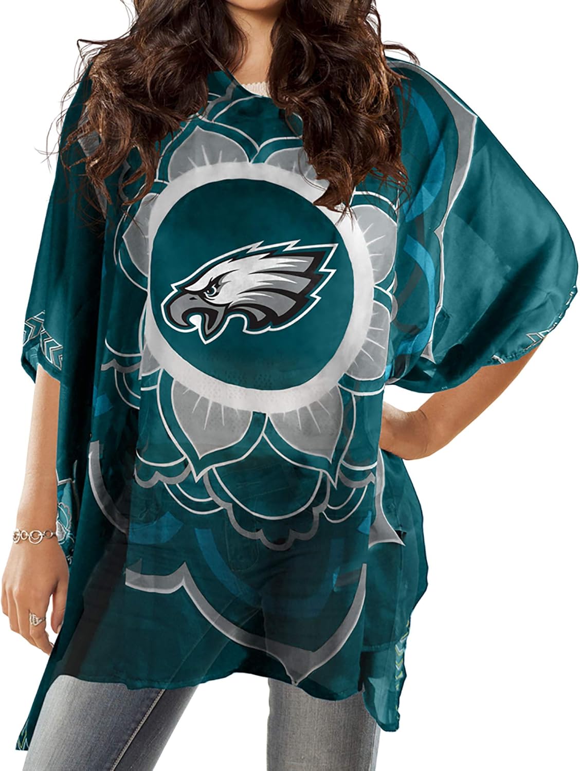 NFL Sheer Caftan with Flower Design for Game Day Style