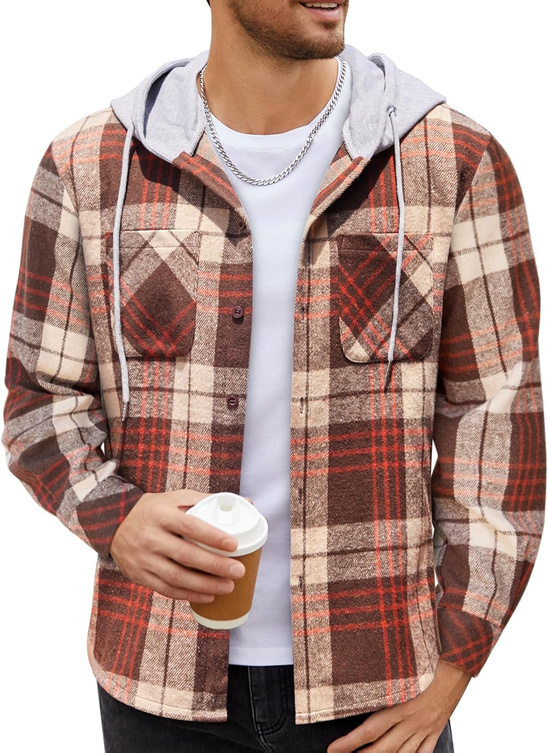 COOFANDY Men's Flannel Hoodie Shirt Jacket for Casual Style