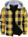 Mens Flannel Plaid Jacket with Sherpa Lined Hood - Warm Fleece Coat