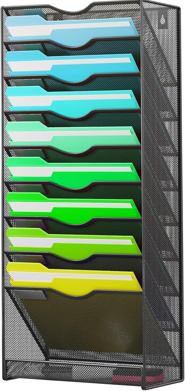 10-Tier Hanging Wall File Organizer for Office and School Use