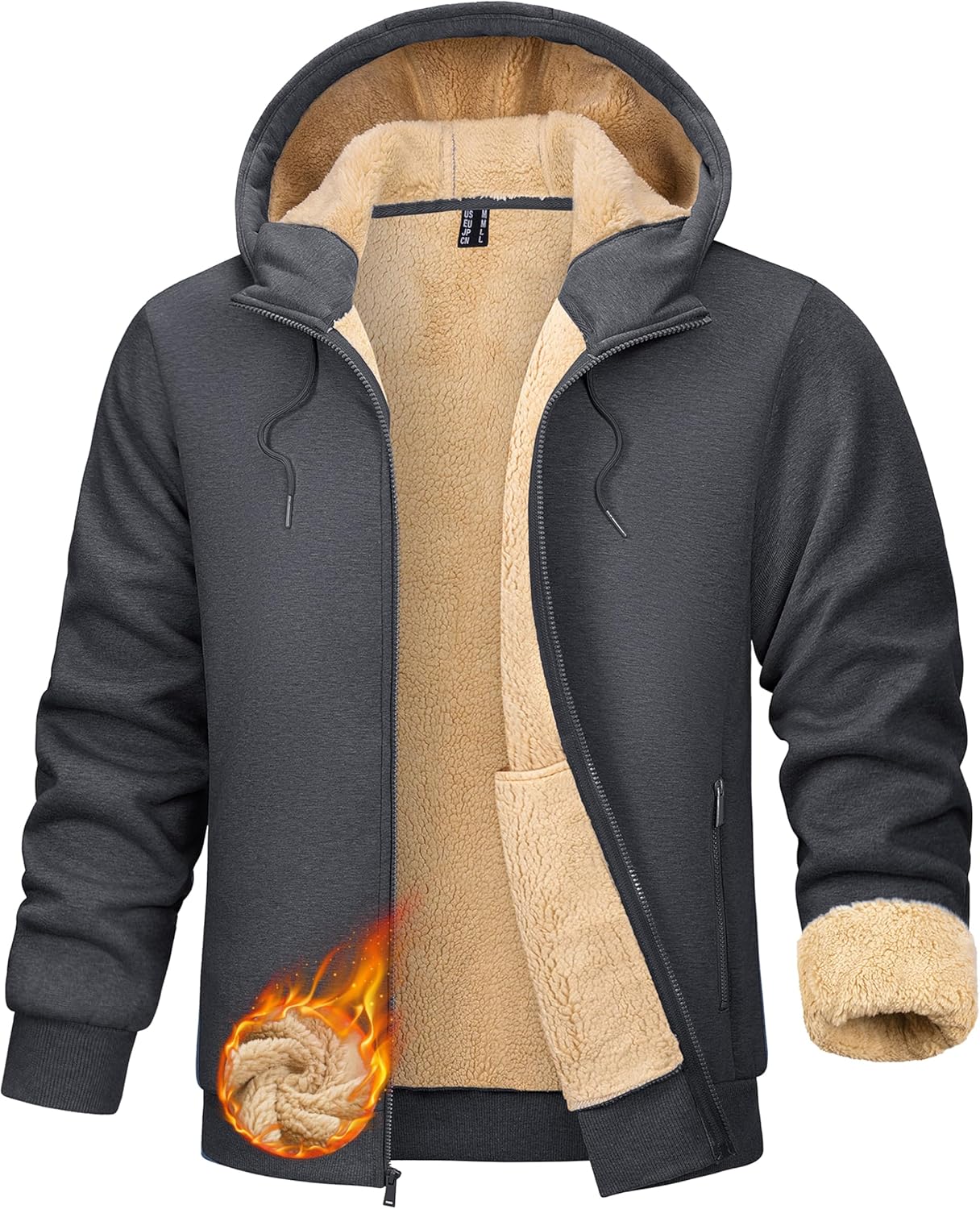 TACVASEN Men's Zip Up Sherpa Lined Hoodies for Winter Comfort