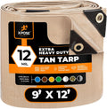 Heavy Duty Tan Poly Tarp 9ft x 12ft - Durable Waterproof Cover