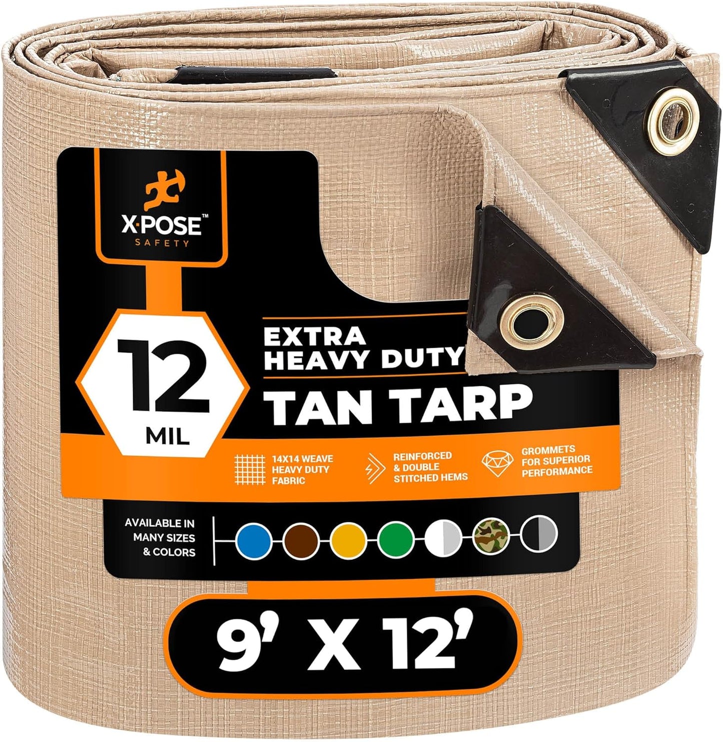 Heavy Duty Tan Poly Tarp 9ft X 12ft - Durable Waterproof Cover