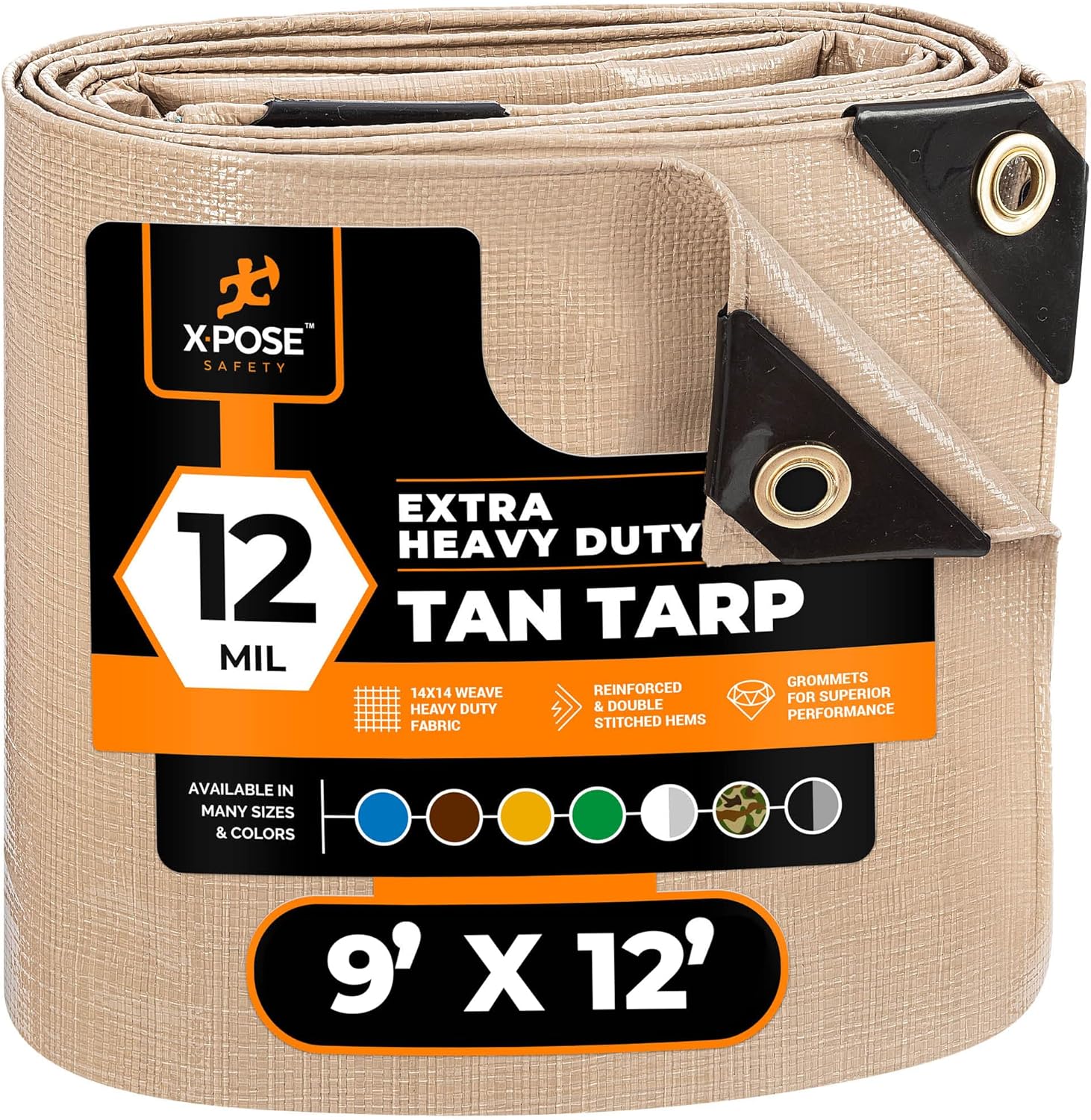 Heavy Duty Tan Poly Tarp 9ft X 12ft - Durable Waterproof Cover