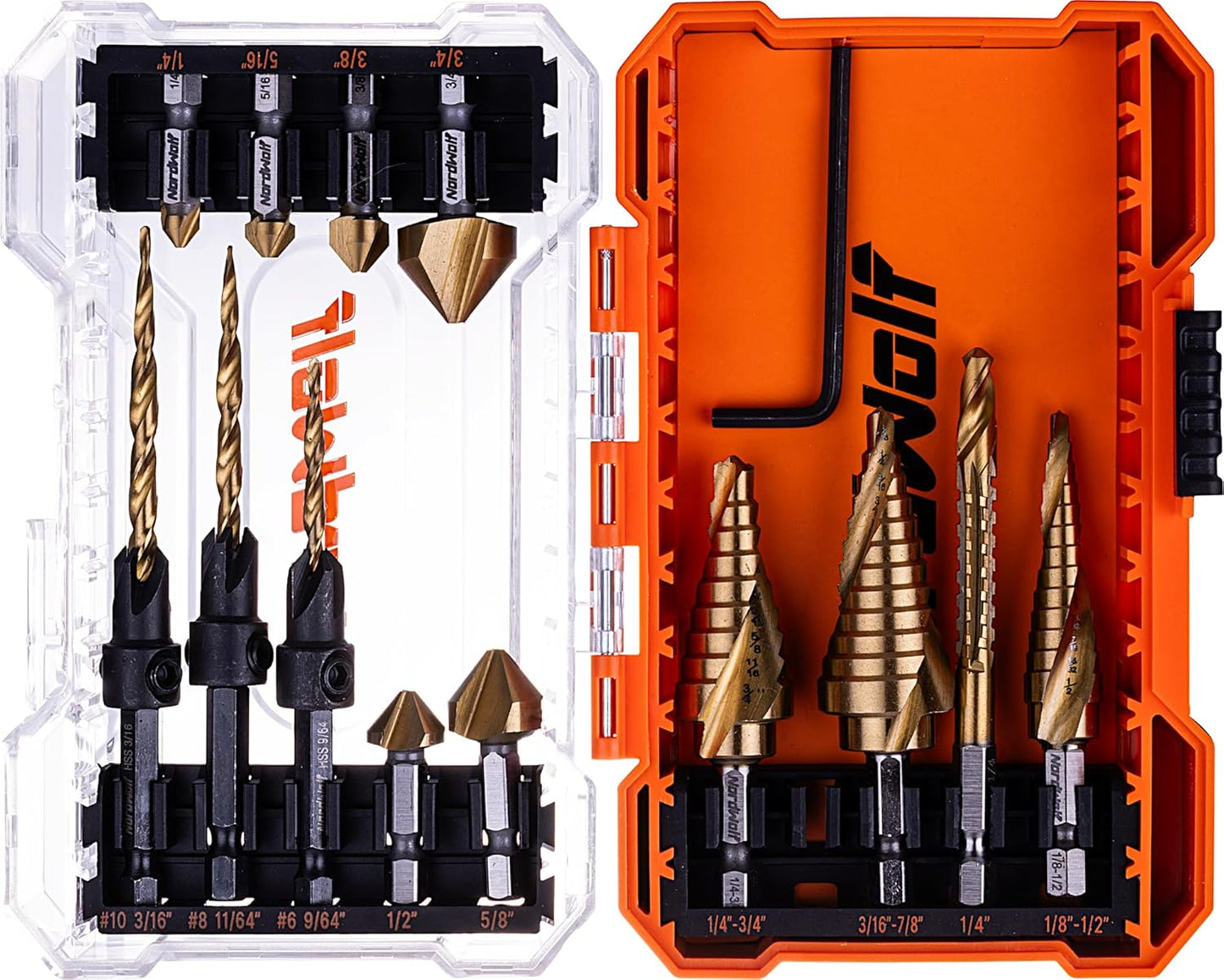 NordWolf 13-Piece HSS Titanium Spiral Flute Step Drill Set