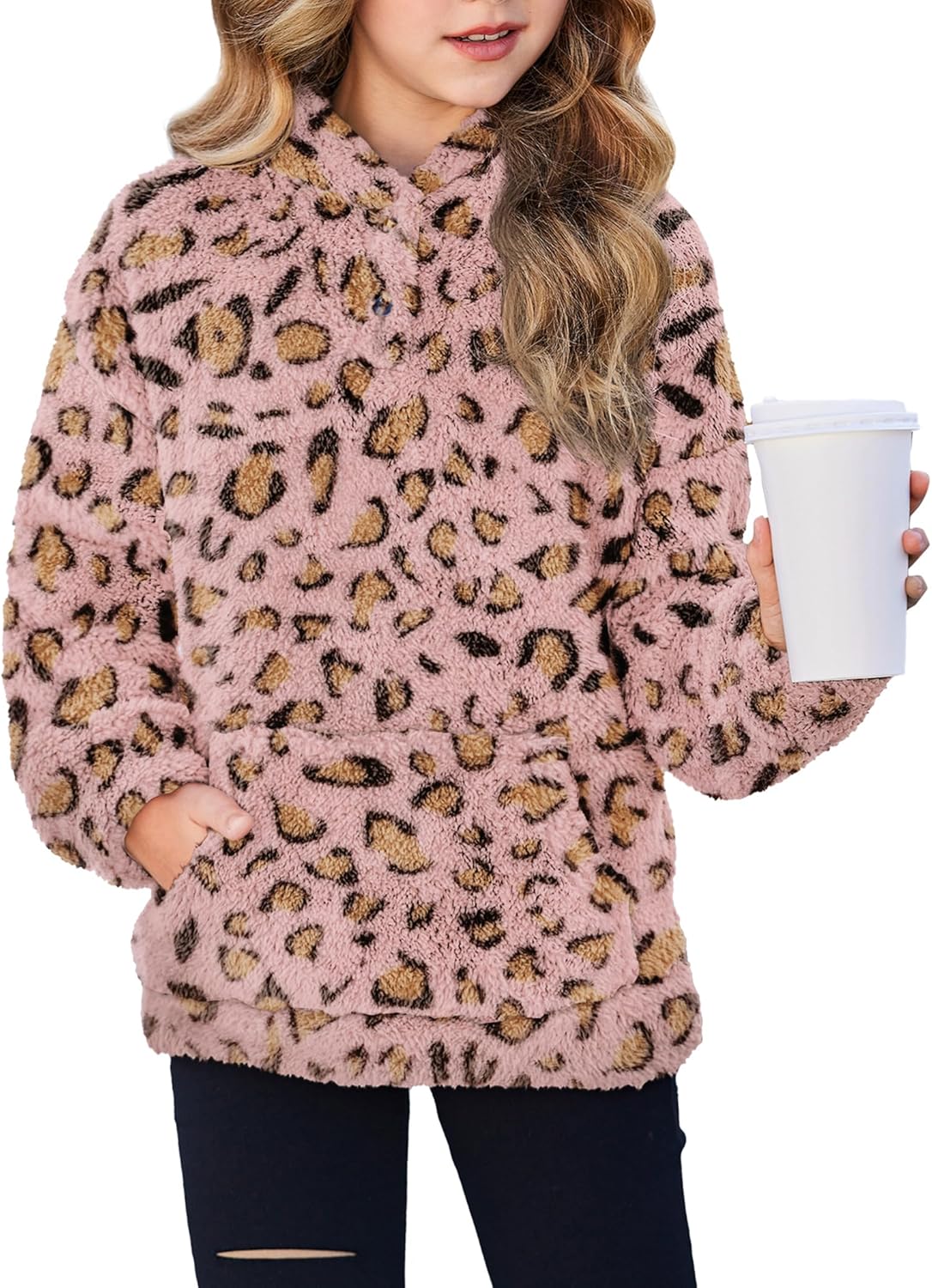 Arshiner Girls Hoodie Sherpa Fleece Pullover for Casual Wear