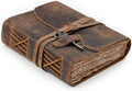 Vintage Leather Journal 6x4 in - Handmade Deckle Paper