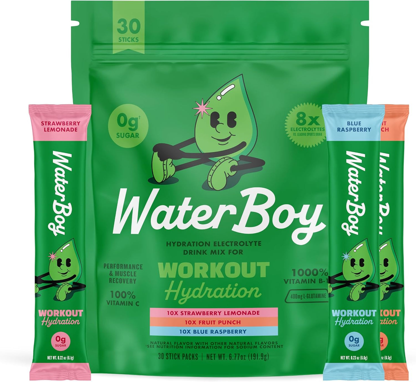 Waterboy Workout Hydration: Sugar Free Electrolyte Powder Packets