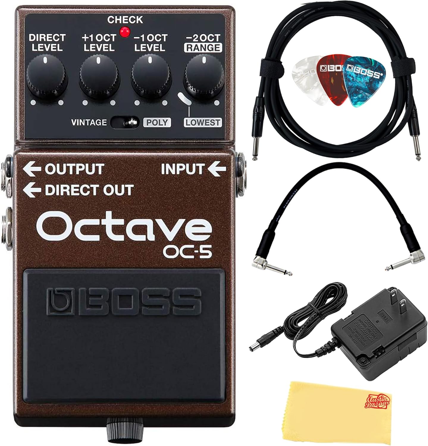 Boss OC-5 Octave Pedal Bundle with Essential Accessories